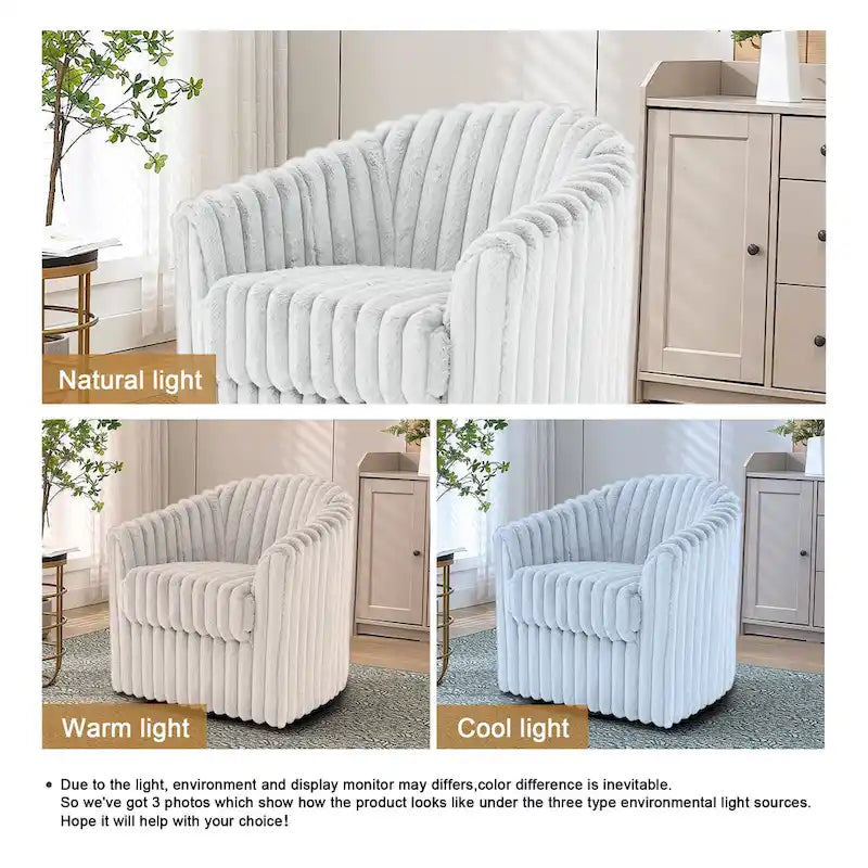 Channel Tufted Plush Barrel Swivel Accent Chair, White