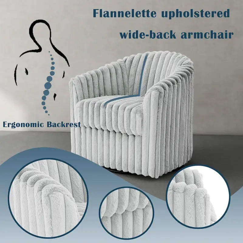 Channel Tufted Plush Barrel Swivel Accent Chair, White