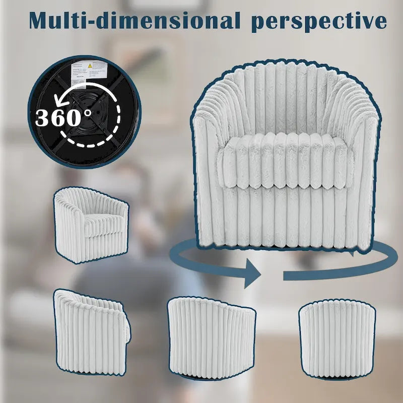 Channel Tufted Plush Barrel Swivel Accent Chair, White
