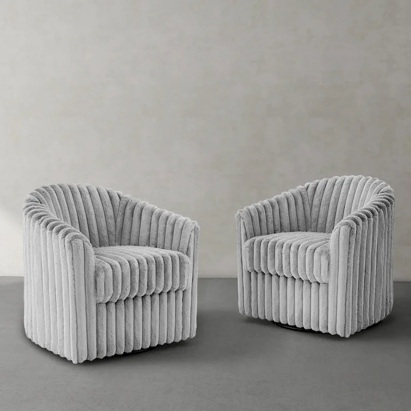 Channel Tufted Plush Barrel Swivel Accent Chair, White