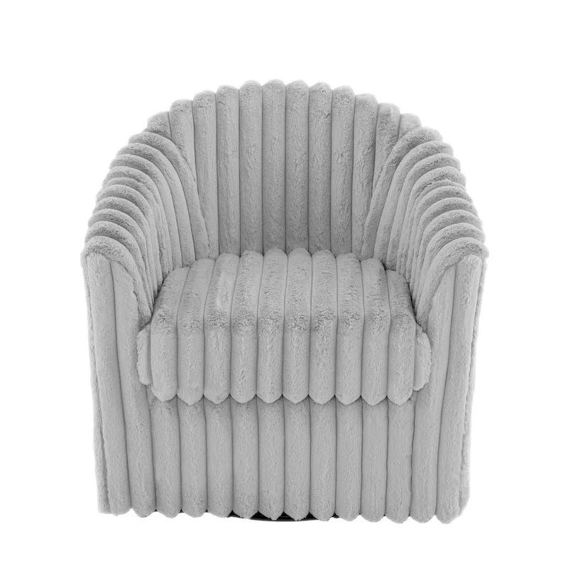Channel Tufted Plush Barrel Swivel Accent Chair, White