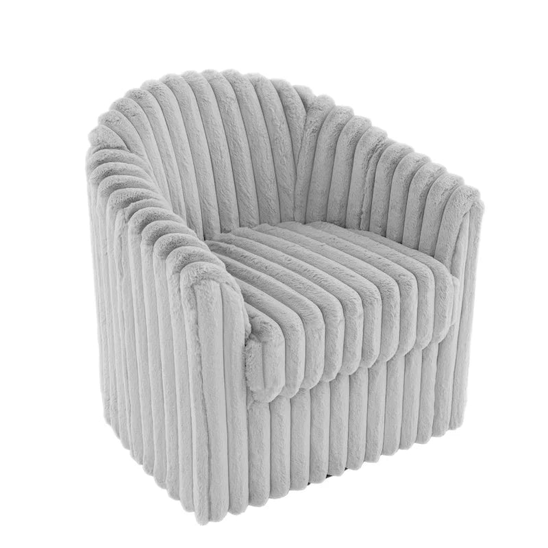 Channel Tufted Plush Barrel Swivel Accent Chair, White