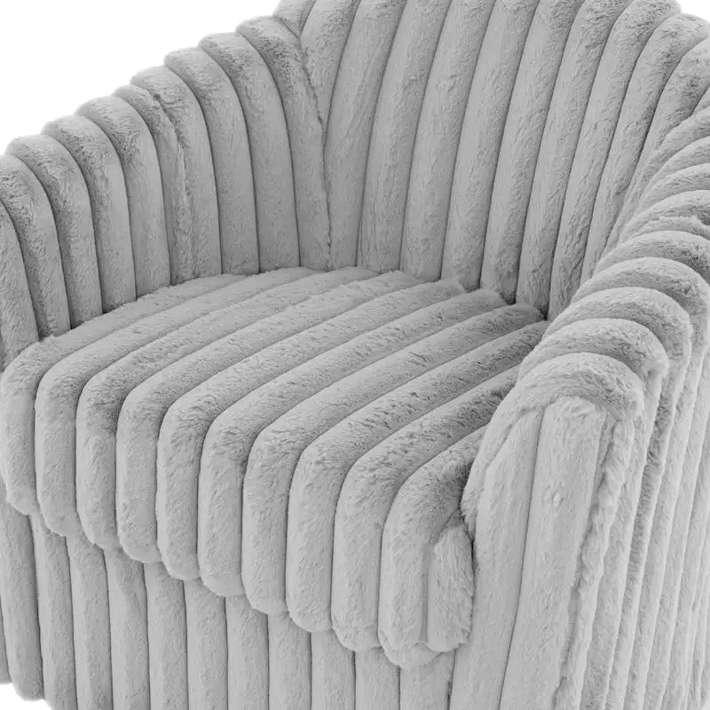 Channel Tufted Plush Barrel Swivel Accent Chair, White