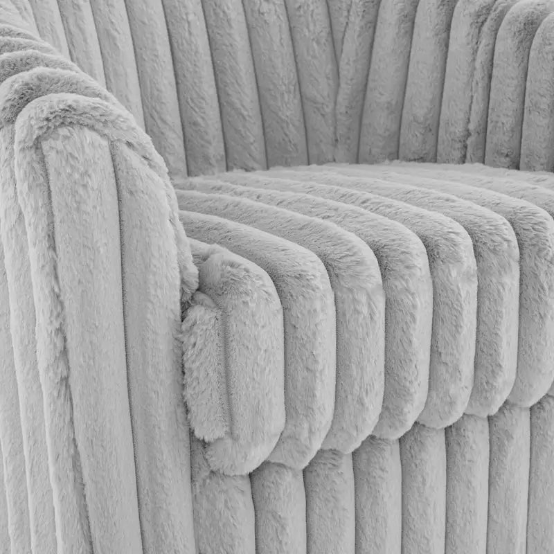 Channel Tufted Plush Barrel Swivel Accent Chair, White