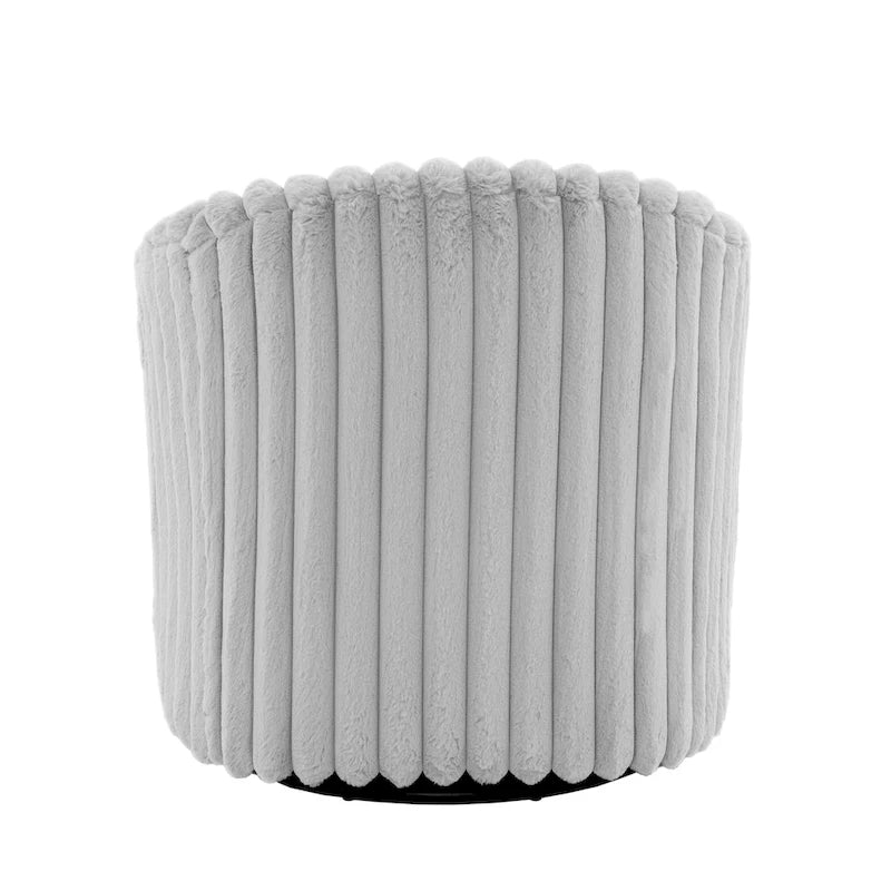 Channel Tufted Plush Barrel Swivel Accent Chair, White