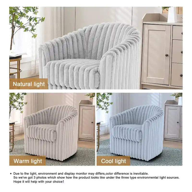 Channel Tufted Plush Barrel Swivel Accent Chair, White