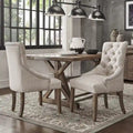 Chaise de salle à manger en lin capitonnée à dossier incurvé avec clous décoratifs, Beige / Gris / Gris foncé