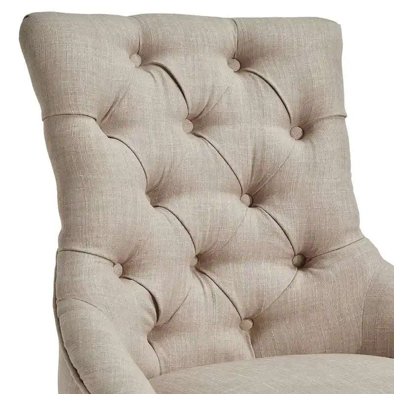 Chaise de salle à manger en lin capitonnée à dossier incurvé avec clous décoratifs, Beige / Gris / Gris foncé