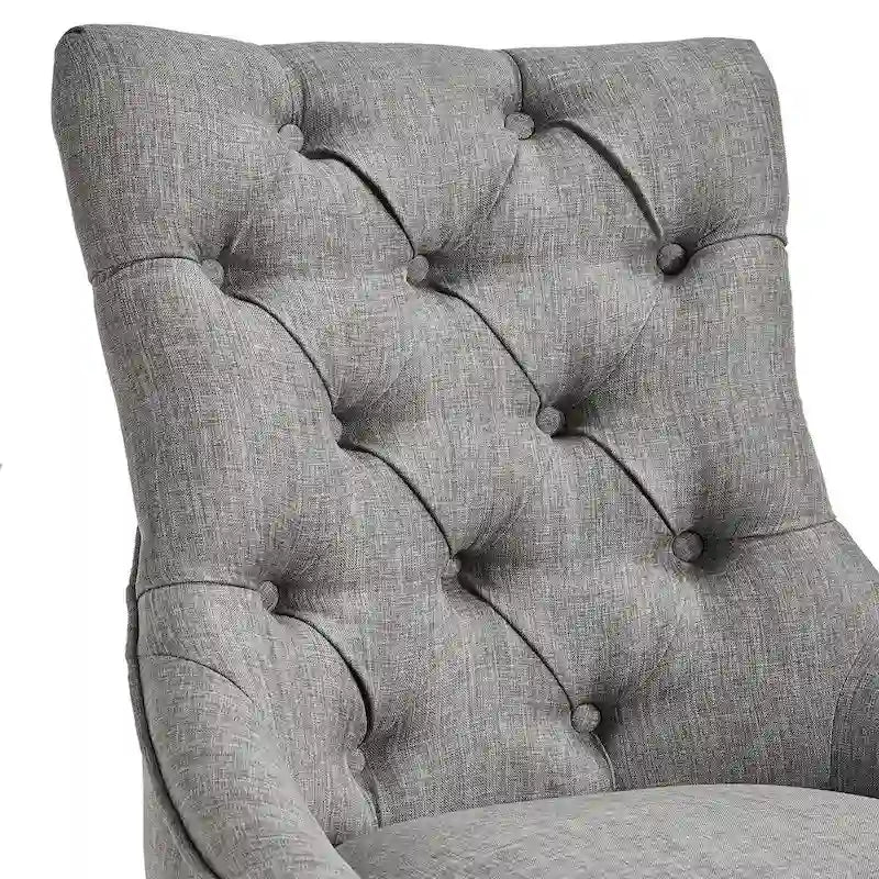 Chaise de salle à manger en lin capitonnée à dossier incurvé avec clous décoratifs, Beige / Gris / Gris foncé