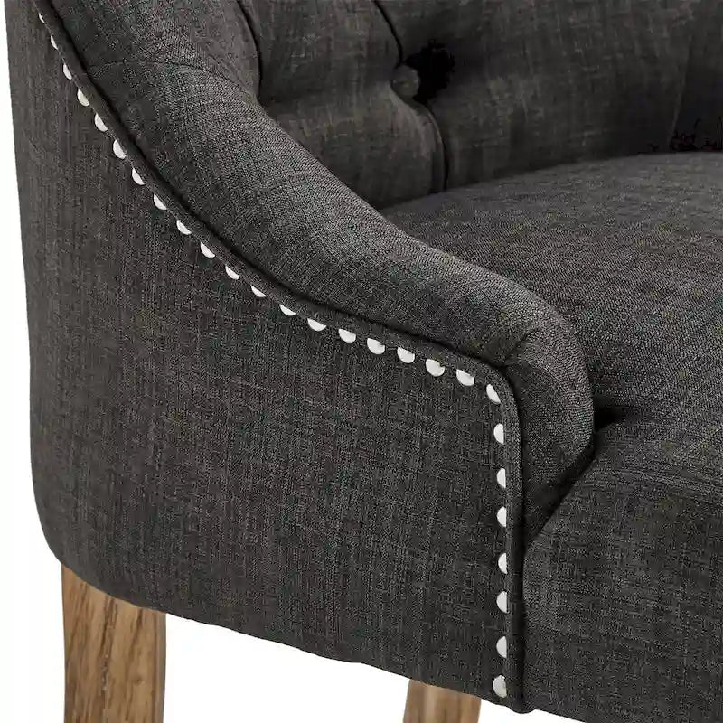 Chaise de salle à manger en lin capitonnée à dossier incurvé avec clous décoratifs, Beige / Gris / Gris foncé