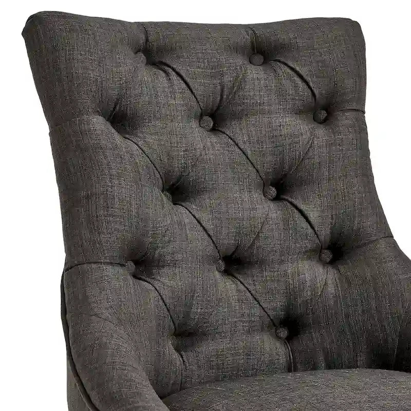 Chaise de salle à manger en lin capitonnée à dossier incurvé avec clous décoratifs, Beige / Gris / Gris foncé