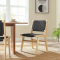 Chaise de salle à manger latérale moderne en corde tressée, cadre en bois d'hévéa, tissage panier noir naturel