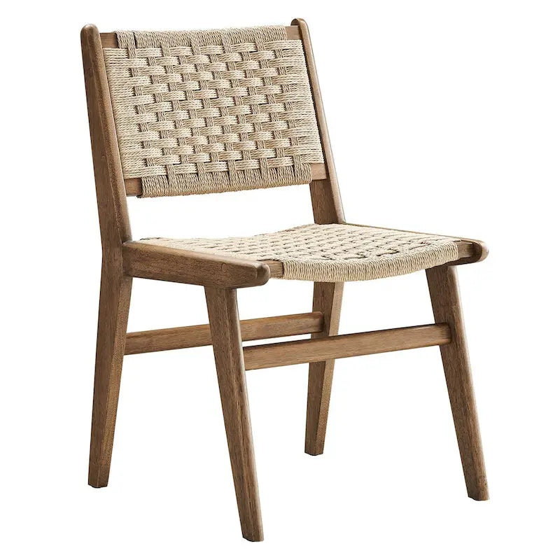 Chaise de salle à manger latérale moderne en corde tressée, cadre en bois d'hévéa, tissage panier noir naturel