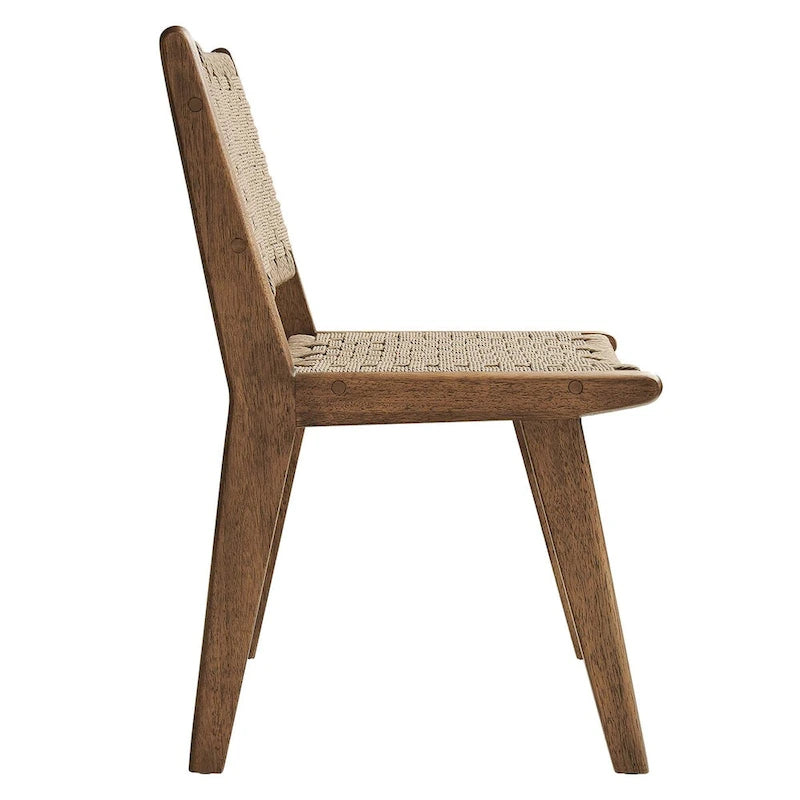 Chaise de salle à manger latérale moderne en corde tressée, cadre en bois d'hévéa, tissage panier noir naturel