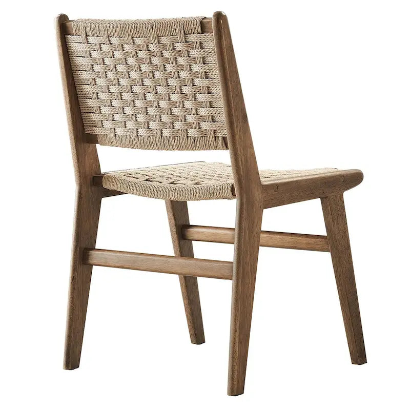 Chaise de salle à manger latérale moderne en corde tressée, cadre en bois d'hévéa, tissage panier noir naturel