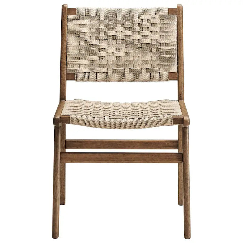 Chaise de salle à manger latérale moderne en corde tressée, cadre en bois d'hévéa, tissage panier noir naturel