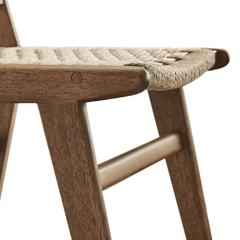 Chaise de salle à manger latérale moderne en corde tressée, cadre en bois d'hévéa, tissage panier noir naturel