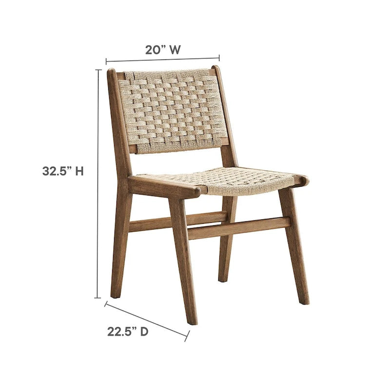 Chaise de salle à manger latérale moderne en corde tressée, cadre en bois d'hévéa, tissage panier noir naturel