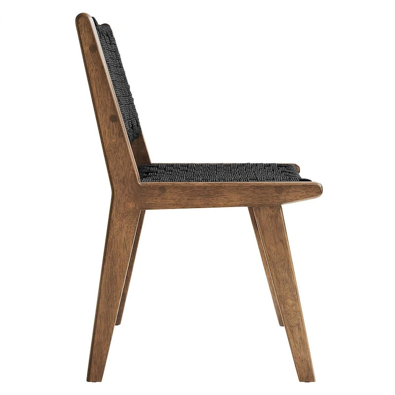 Chaise de salle à manger latérale moderne en corde tressée, cadre en bois d'hévéa, tissage panier noir naturel