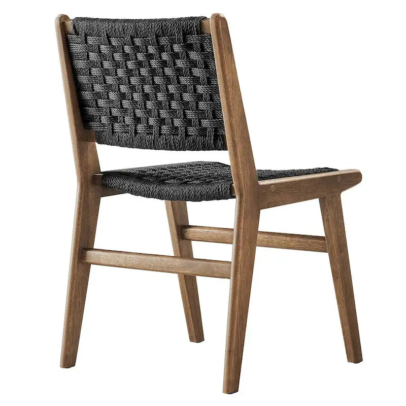 Chaise de salle à manger latérale moderne en corde tressée, cadre en bois d'hévéa, tissage panier noir naturel