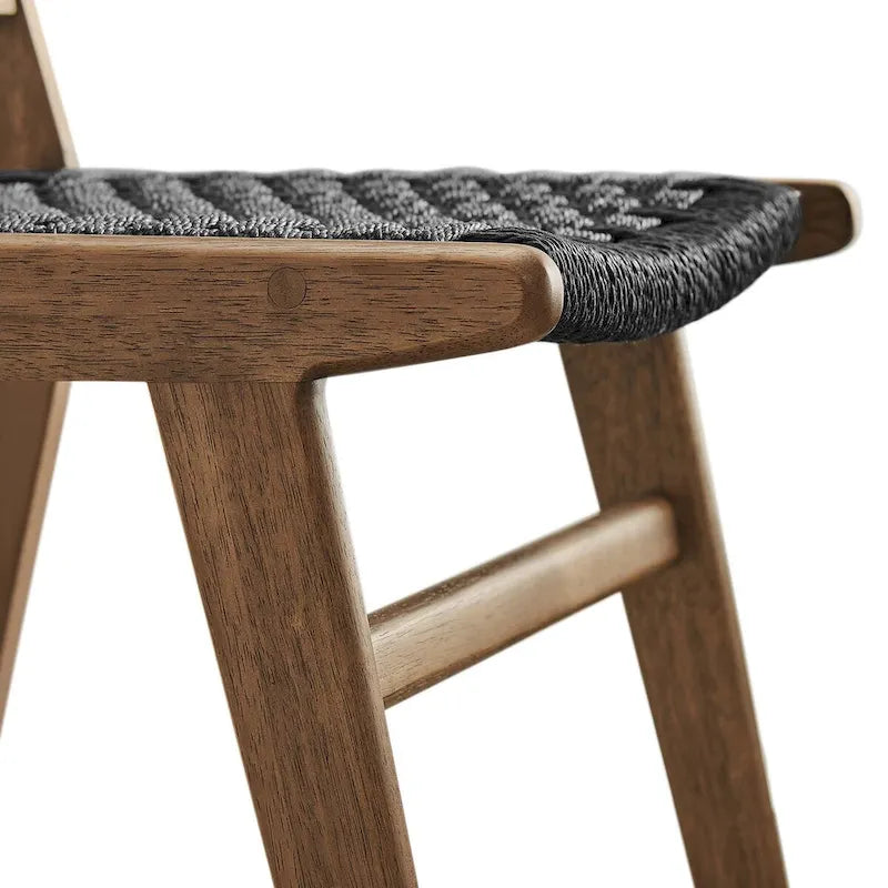 Chaise de salle à manger latérale moderne en corde tressée, cadre en bois d'hévéa, tissage panier noir naturel