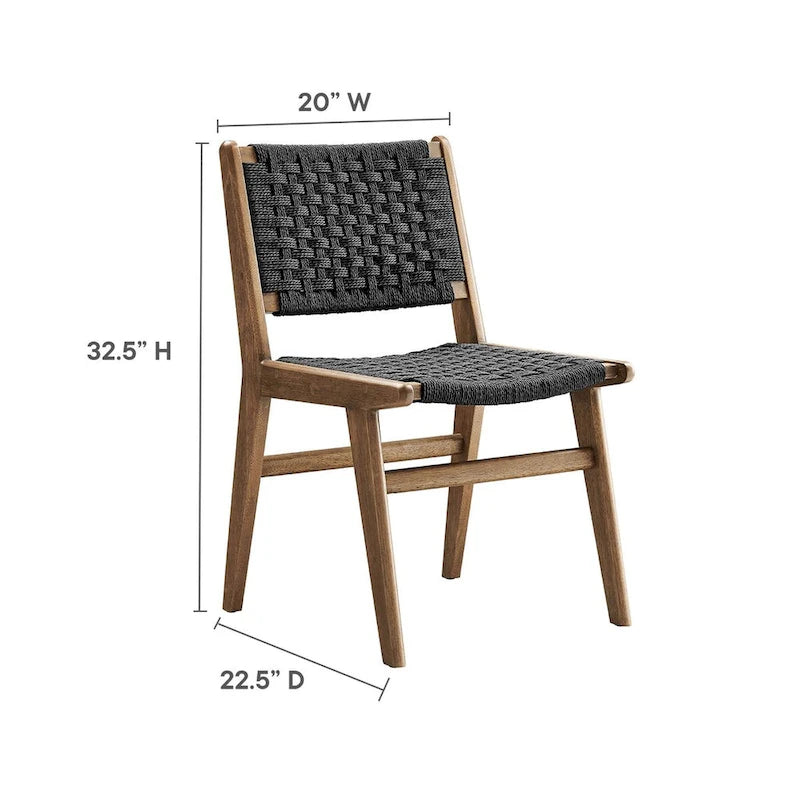 Chaise de salle à manger latérale moderne en corde tressée, cadre en bois d'hévéa, tissage panier noir naturel