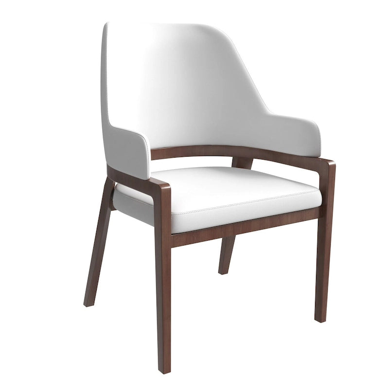 Chaise de salle à manger moderne en cuir PU, dossier incurvé ouvert, pieds en bois d'hévéa, noir et blanc
