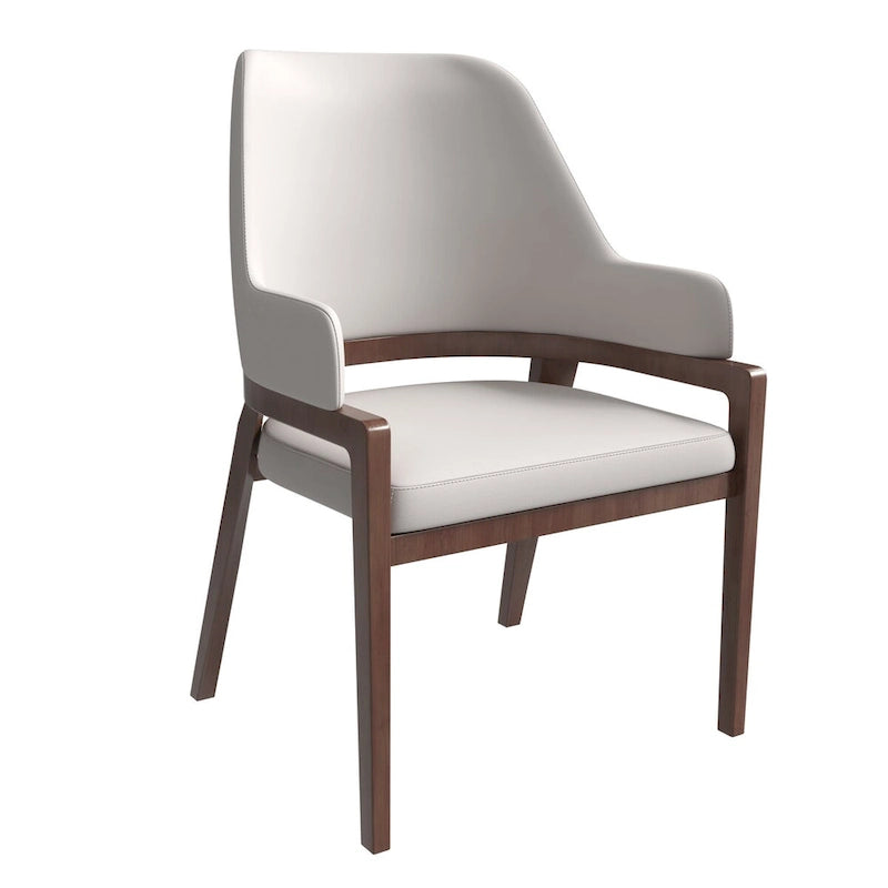 Chaise de salle à manger moderne en cuir PU, dossier incurvé ouvert, pieds en bois d'hévéa, noir et blanc
