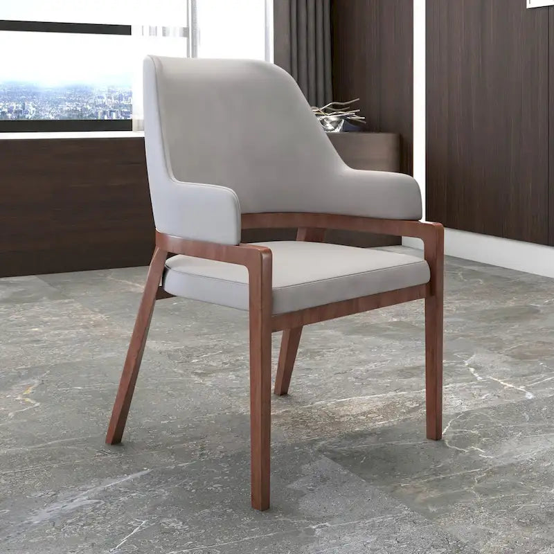 Chaise de salle à manger moderne en cuir PU, dossier incurvé ouvert, pieds en bois d'hévéa, noir et blanc