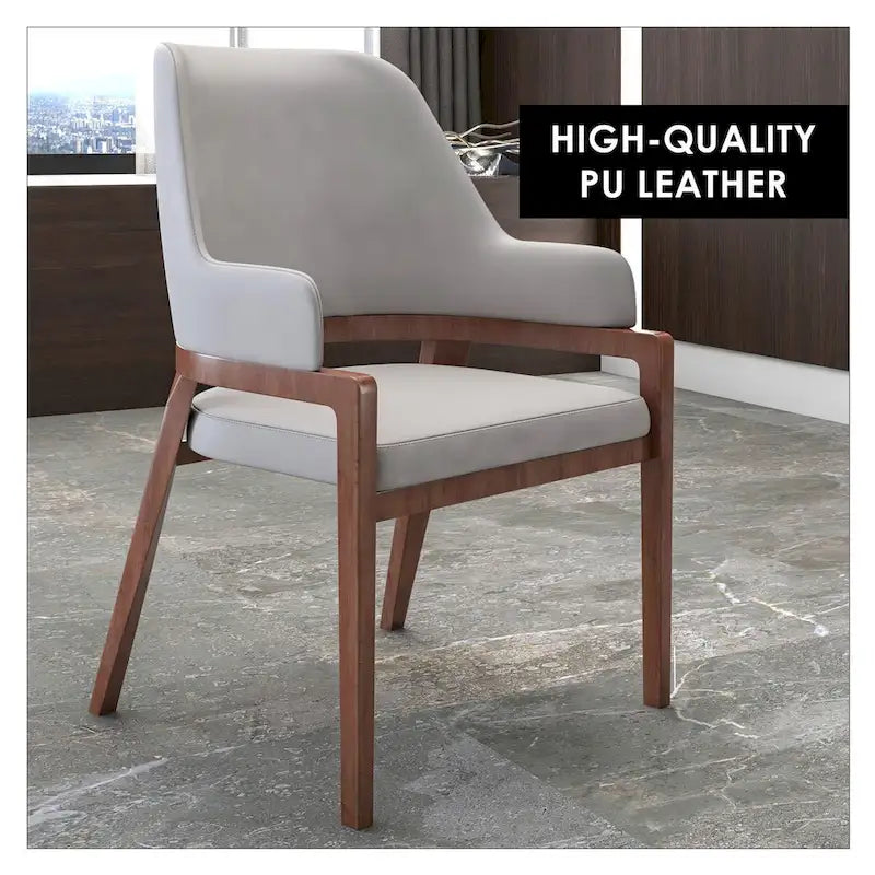 Chaise de salle à manger moderne en cuir PU, dossier incurvé ouvert, pieds en bois d'hévéa, noir et blanc