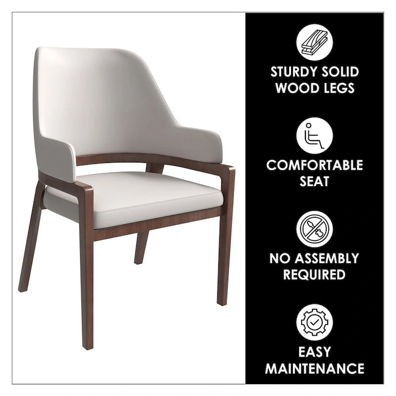 Chaise de salle à manger moderne en cuir PU, dossier incurvé ouvert, pieds en bois d'hévéa, noir et blanc