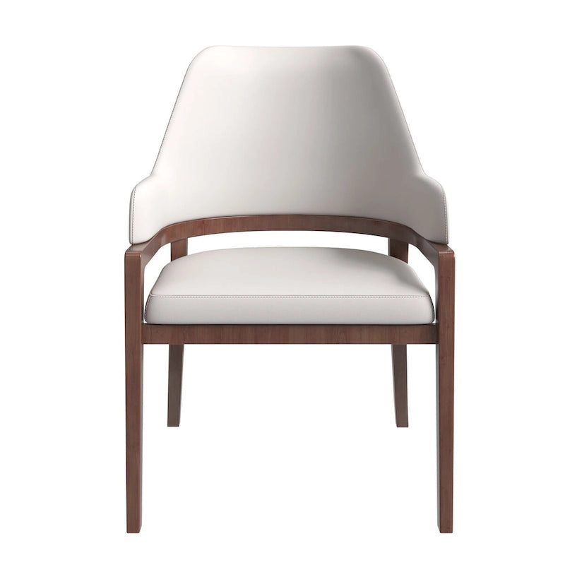 Chaise de salle à manger moderne en cuir PU, dossier incurvé ouvert, pieds en bois d'hévéa, noir et blanc