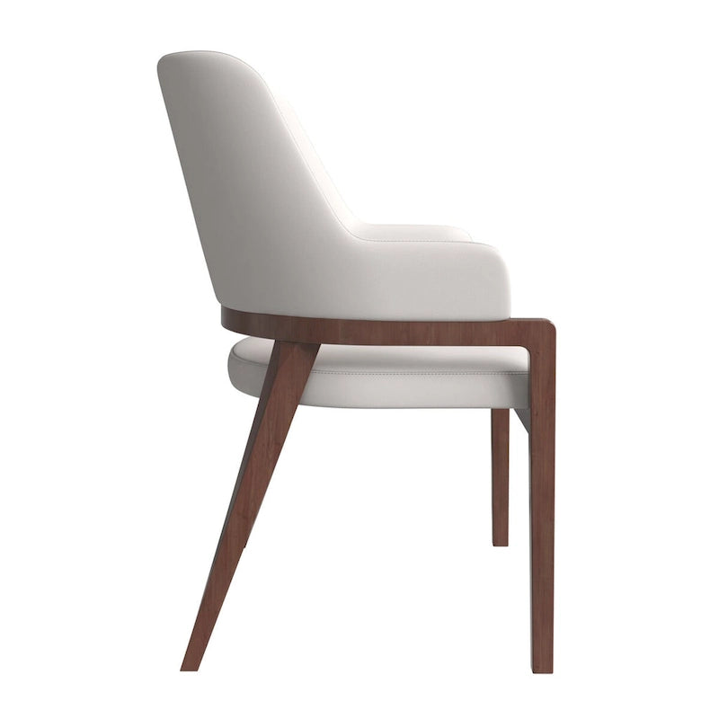 Chaise de salle à manger moderne en cuir PU, dossier incurvé ouvert, pieds en bois d'hévéa, noir et blanc