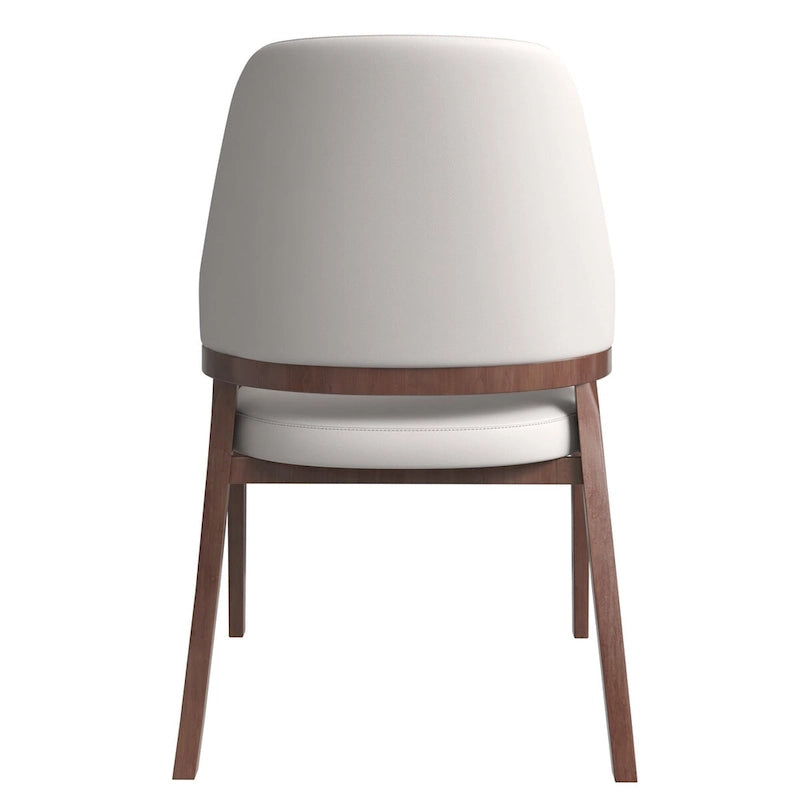 Chaise de salle à manger moderne en cuir PU, dossier incurvé ouvert, pieds en bois d'hévéa, noir et blanc