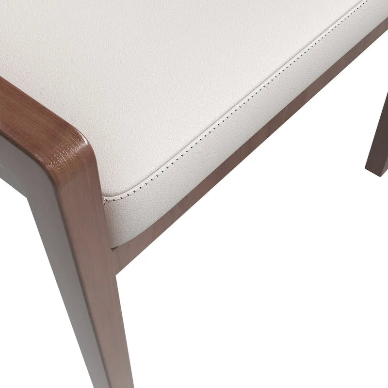 Chaise de salle à manger moderne en cuir PU, dossier incurvé ouvert, pieds en bois d'hévéa, noir et blanc