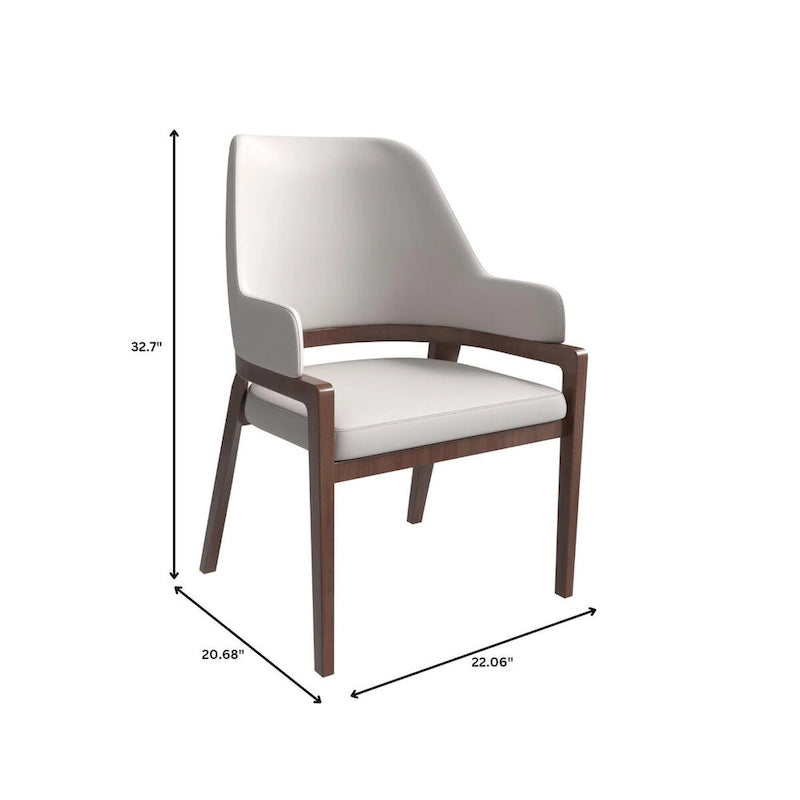 Chaise de salle à manger moderne en cuir PU, dossier incurvé ouvert, pieds en bois d'hévéa, noir et blanc
