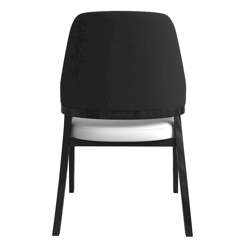 Chaise de salle à manger moderne en cuir PU, dossier incurvé ouvert, pieds en bois d'hévéa, noir et blanc