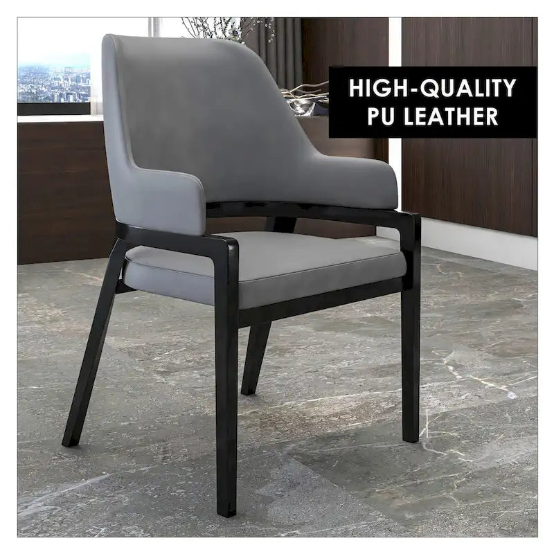 Chaise de salle à manger moderne en cuir PU, dossier incurvé ouvert, pieds en bois d'hévéa, noir et blanc