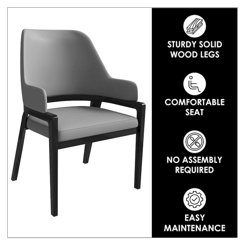 Chaise de salle à manger moderne en cuir PU, dossier incurvé ouvert, pieds en bois d'hévéa, noir et blanc