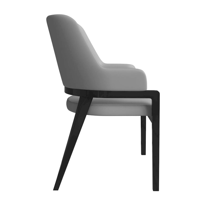 Chaise de salle à manger moderne en cuir PU, dossier incurvé ouvert, pieds en bois d'hévéa, noir et blanc
