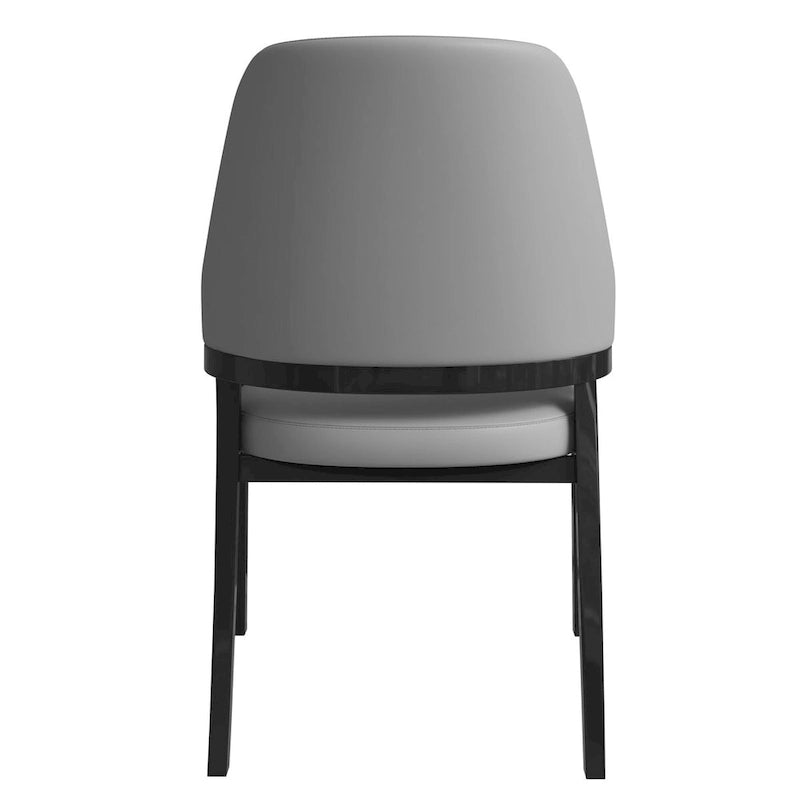 Chaise de salle à manger moderne en cuir PU, dossier incurvé ouvert, pieds en bois d'hévéa, noir et blanc