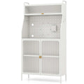 5-Tier Freestanding Baker's Rack with Pegboard, Glass Doors & Storage Cabinet, White & Gold
