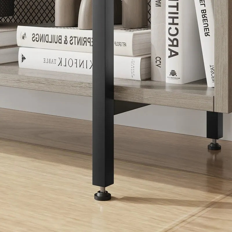 6-Tier Industrial Open Bookshelf with Metal Frame and Mesh Back, Brown or Grey