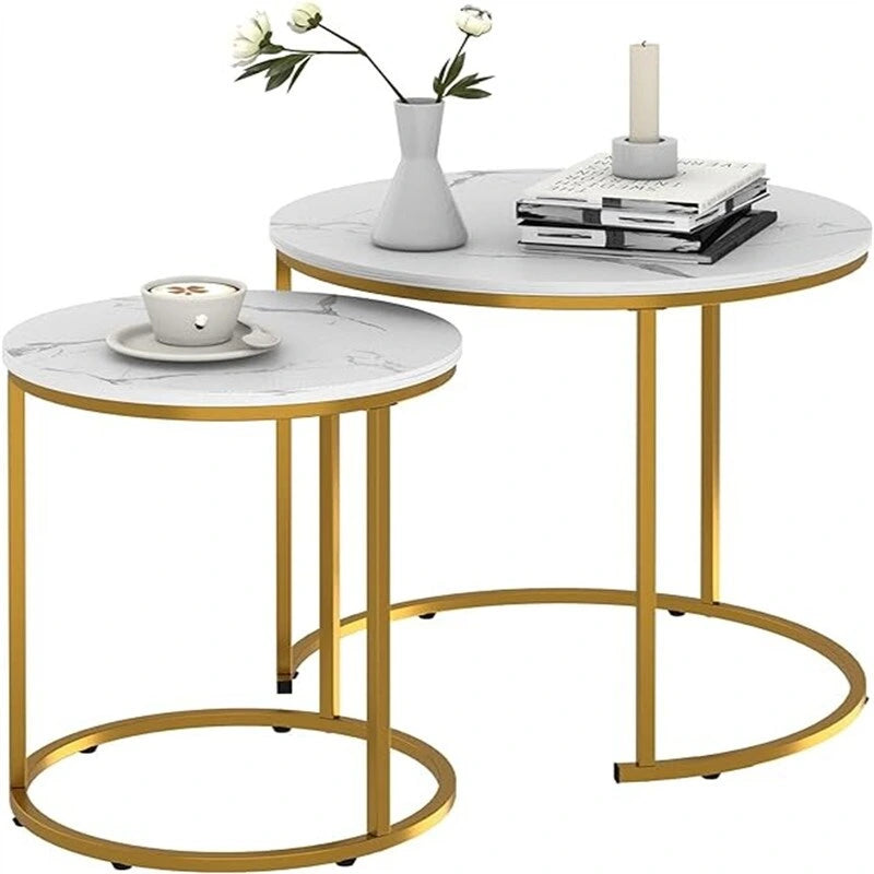 Table basse ronde en bois marron rustique avec plateau et piétement en métal