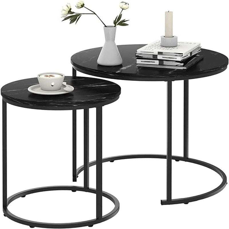 Table basse ronde en bois marron rustique avec plateau et piétement en métal