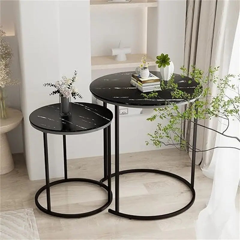 Table basse ronde en bois marron rustique avec plateau et piétement en métal