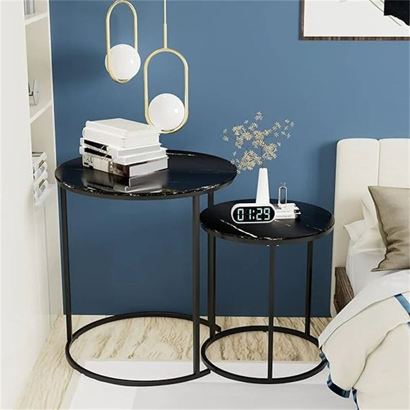 Table basse ronde en bois marron rustique avec plateau et piétement en métal