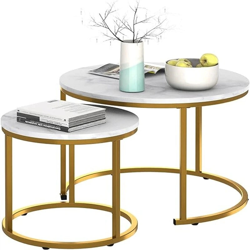 Table basse ronde en bois marron rustique avec plateau et piétement en métal