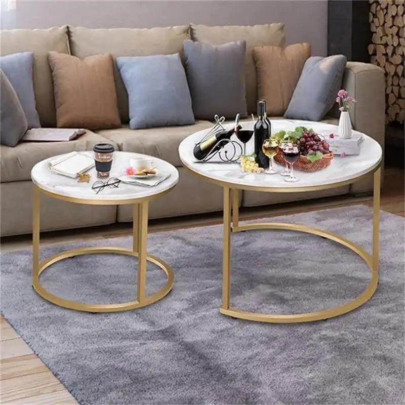 Table basse ronde en bois marron rustique avec plateau et piétement en métal