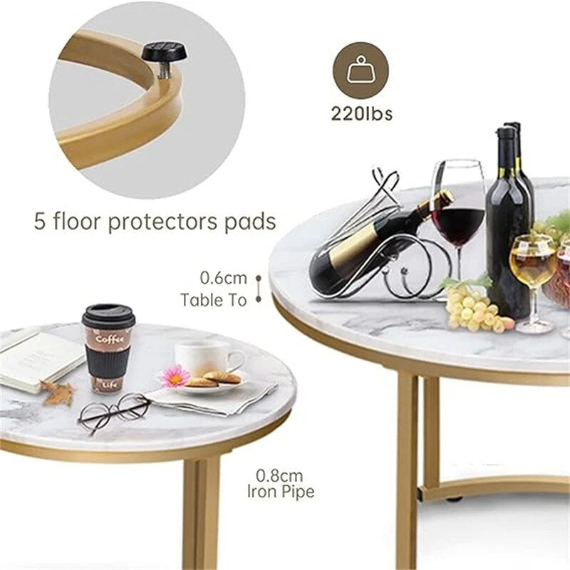 Table basse ronde en bois marron rustique avec plateau et piétement en métal